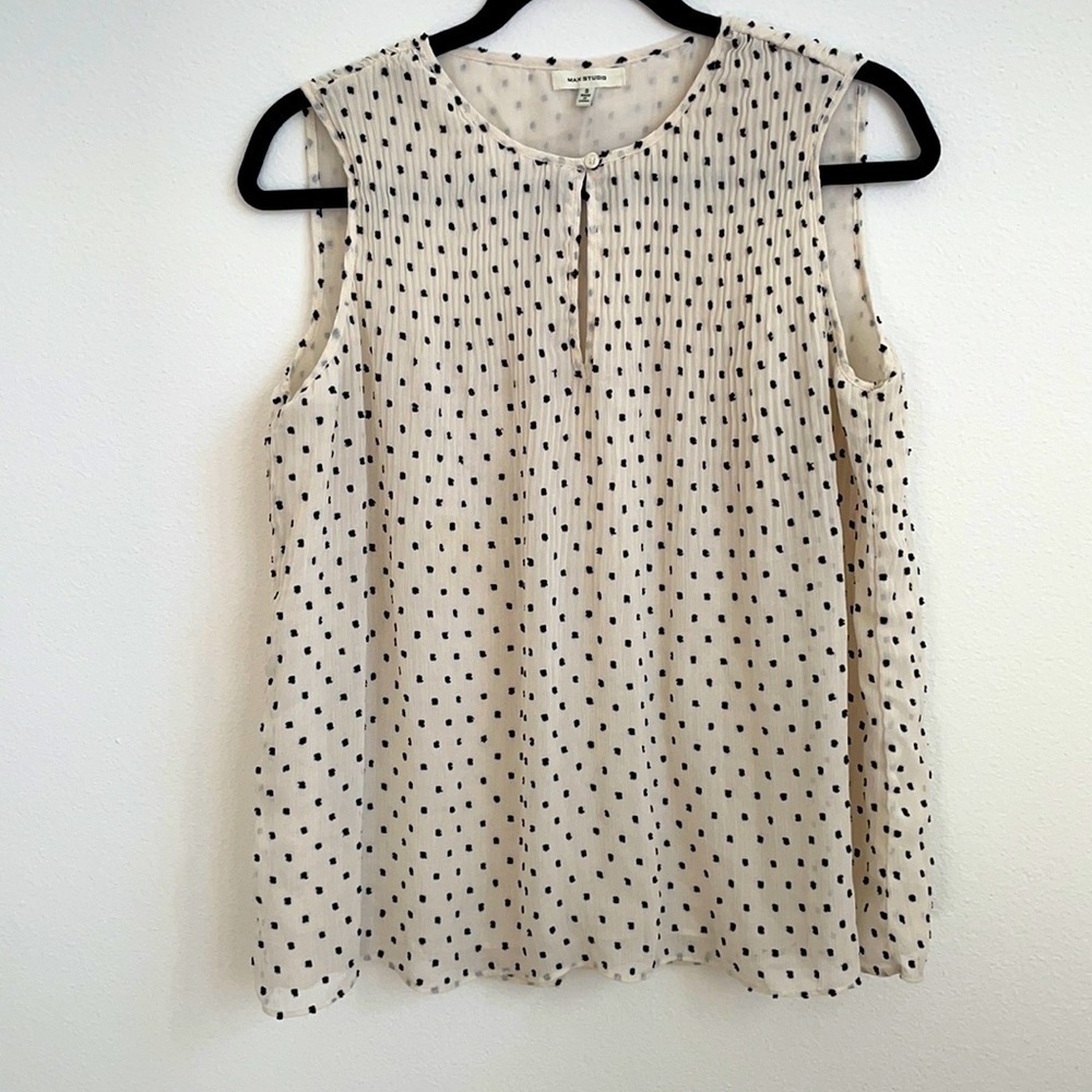 Max Studio Ivory black polka dot patterned sleeveless blouse S